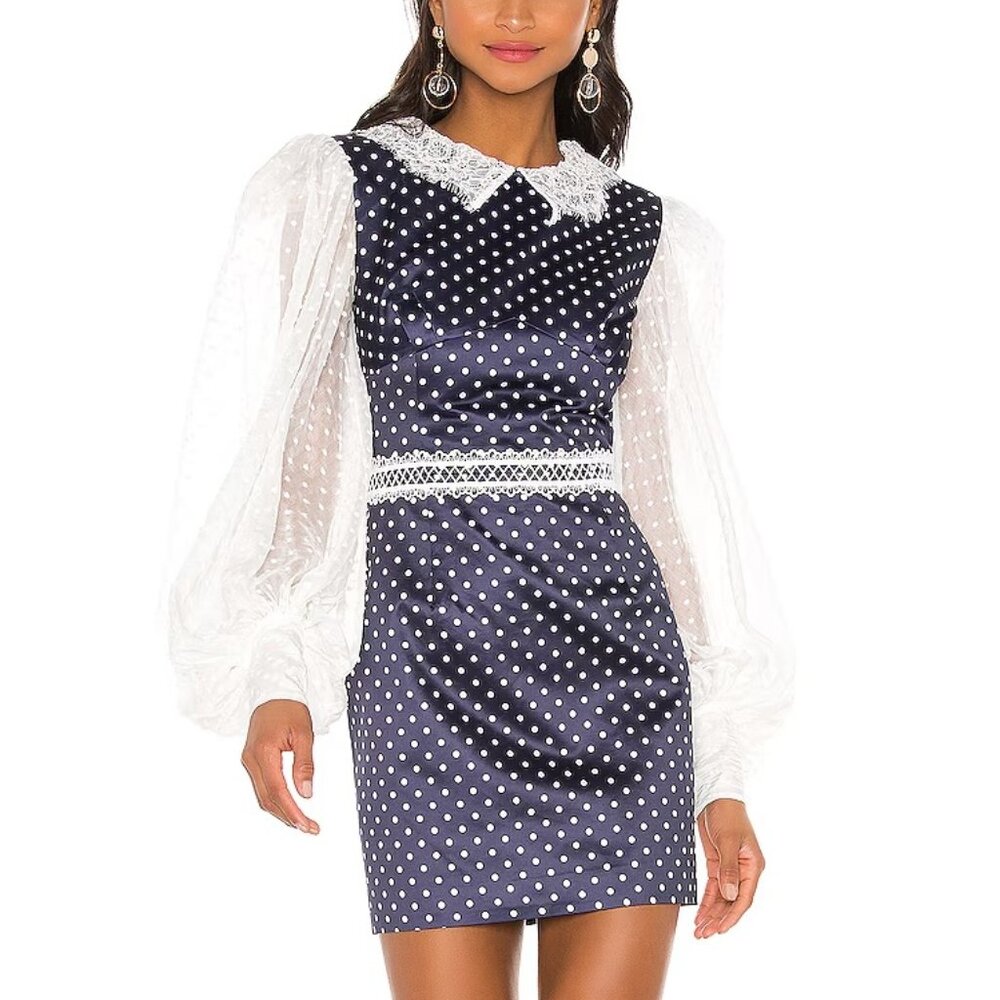 NWT Bronx and Banco Mona Polka Dot Mini Dress in Navy & White - Size Medium